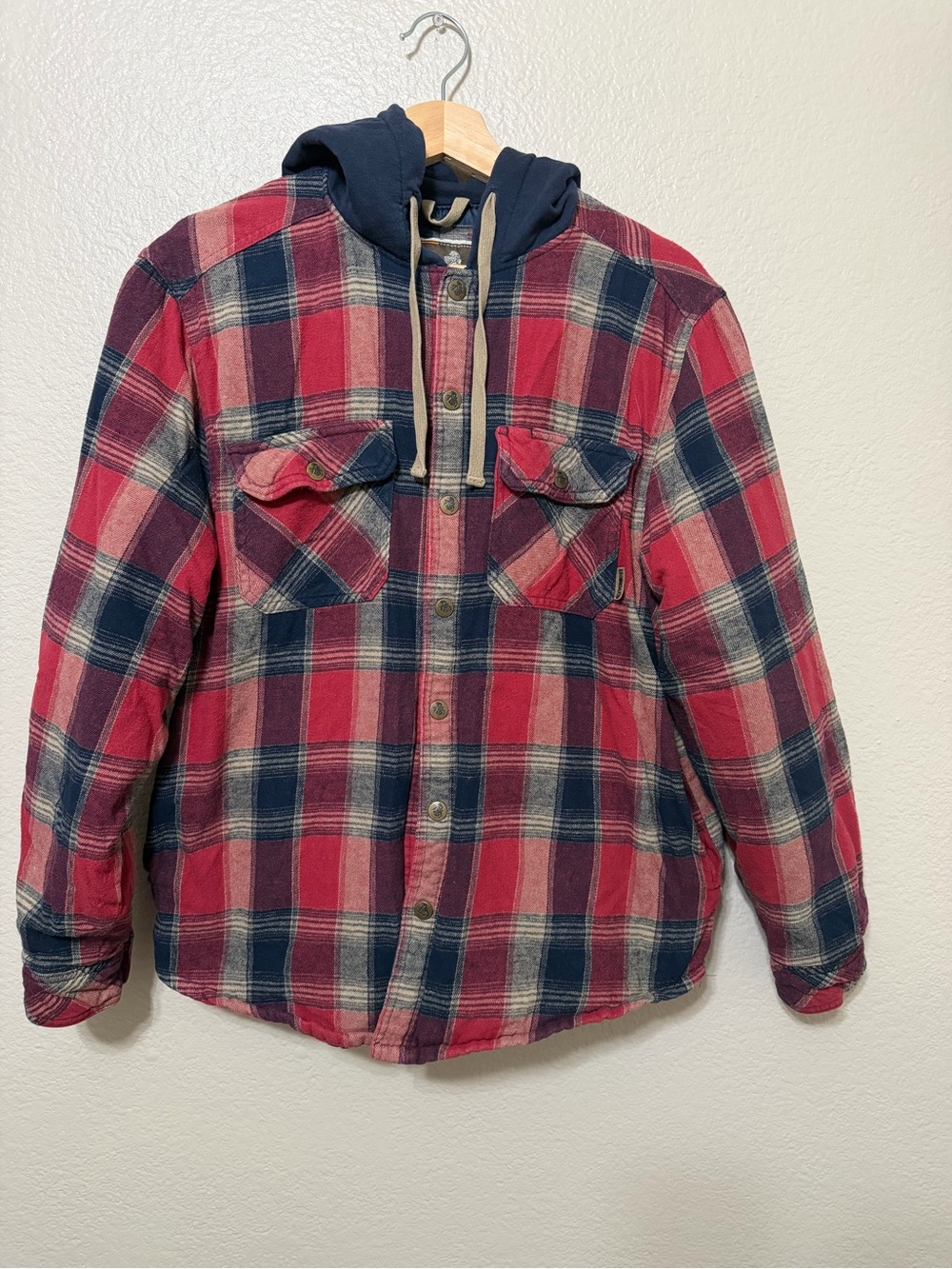 Legendary Outfitters Men's M Flannel Shirt Jacket Quilted Lined Plaid Red Blue